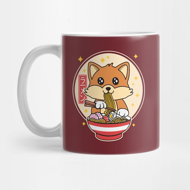 Cute Fox Eating Ramen Kawaii Japanese Food by Cuteness Klub